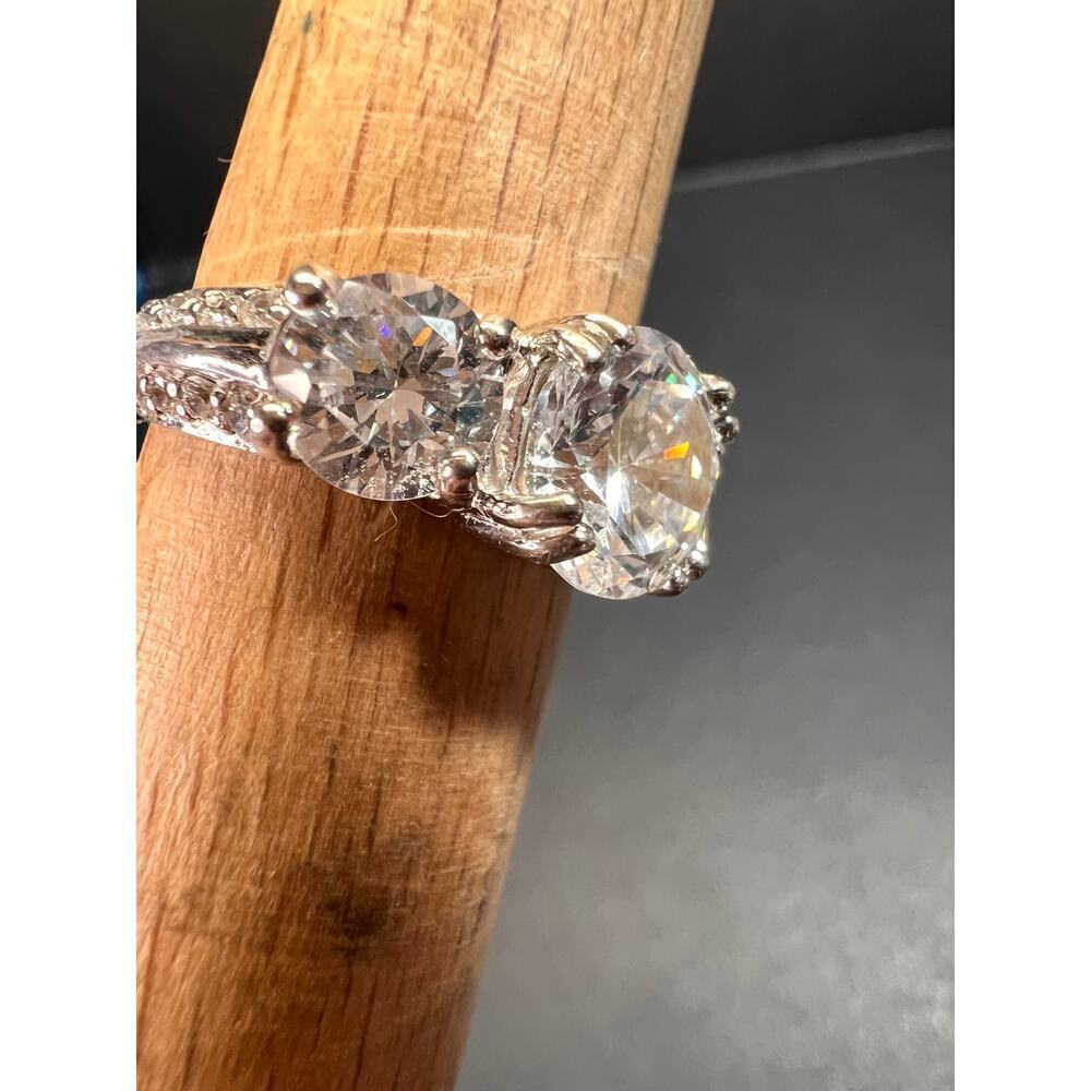 Vintage 3 stone CZ sterling silver ring size 7 - Picture 7 of 16